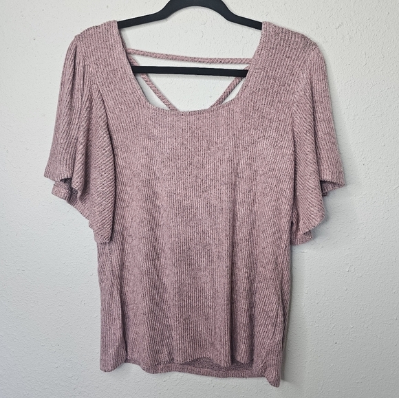 Maurices Top Womens Small Pink Shirt Ribbed Square Neck Flutter Sleeve Soft - Picture 1 of 12